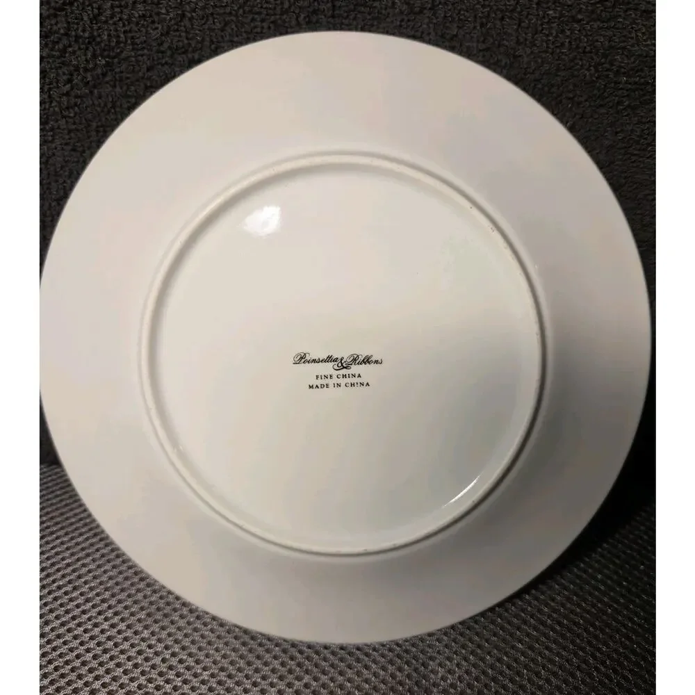 4 - Poinsettia Ribbons Fine China Salad Bread Plates Dishes Red Green 7.5